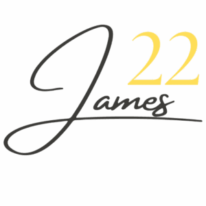 Stylized "James 22" text on black background.