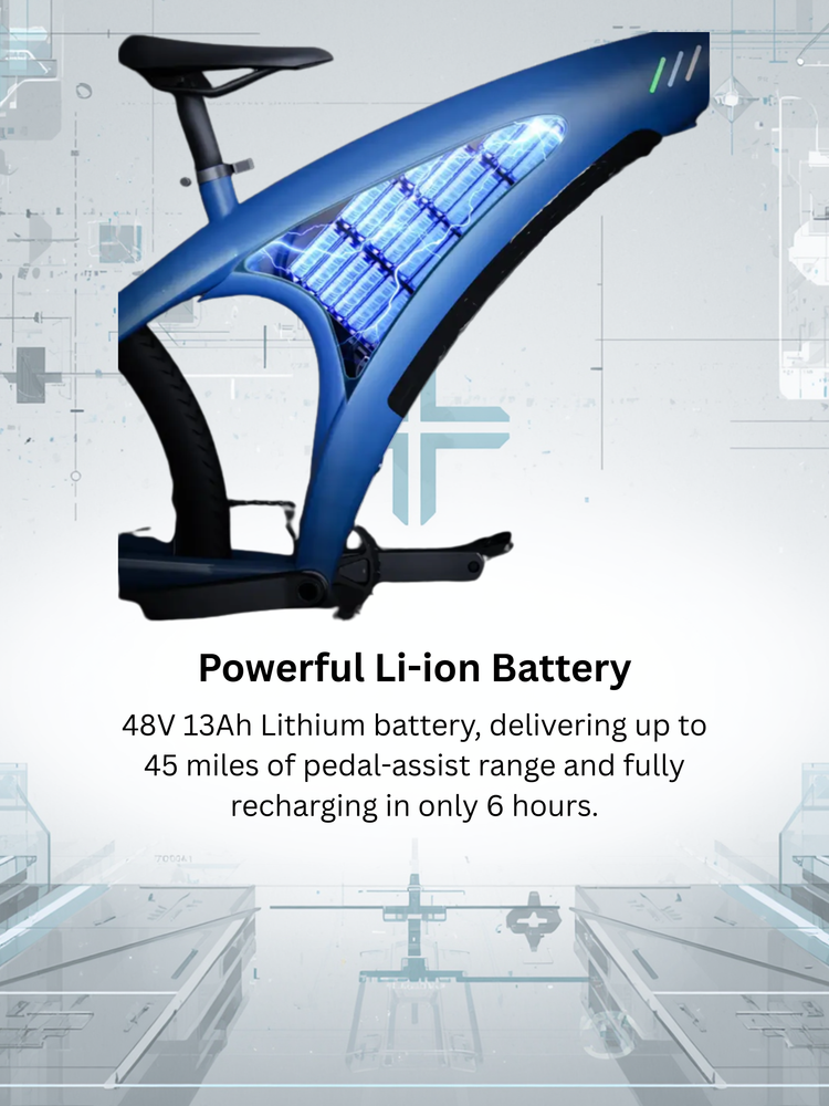 Electric bike with powerful 48V lithium battery and 13Ah capacity.