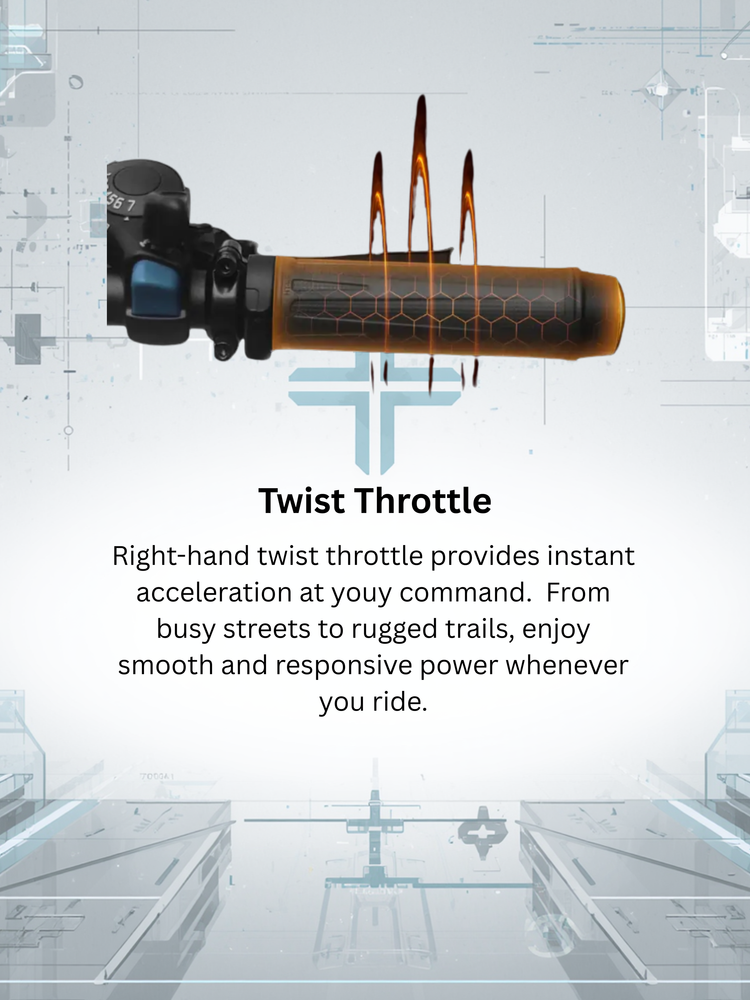 Right-hand twist throttle for instant acceleration on motorcycles or scooters.