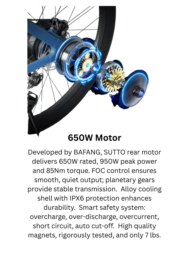 Close-up of a 650W BAFANG motor for e-bikes.
