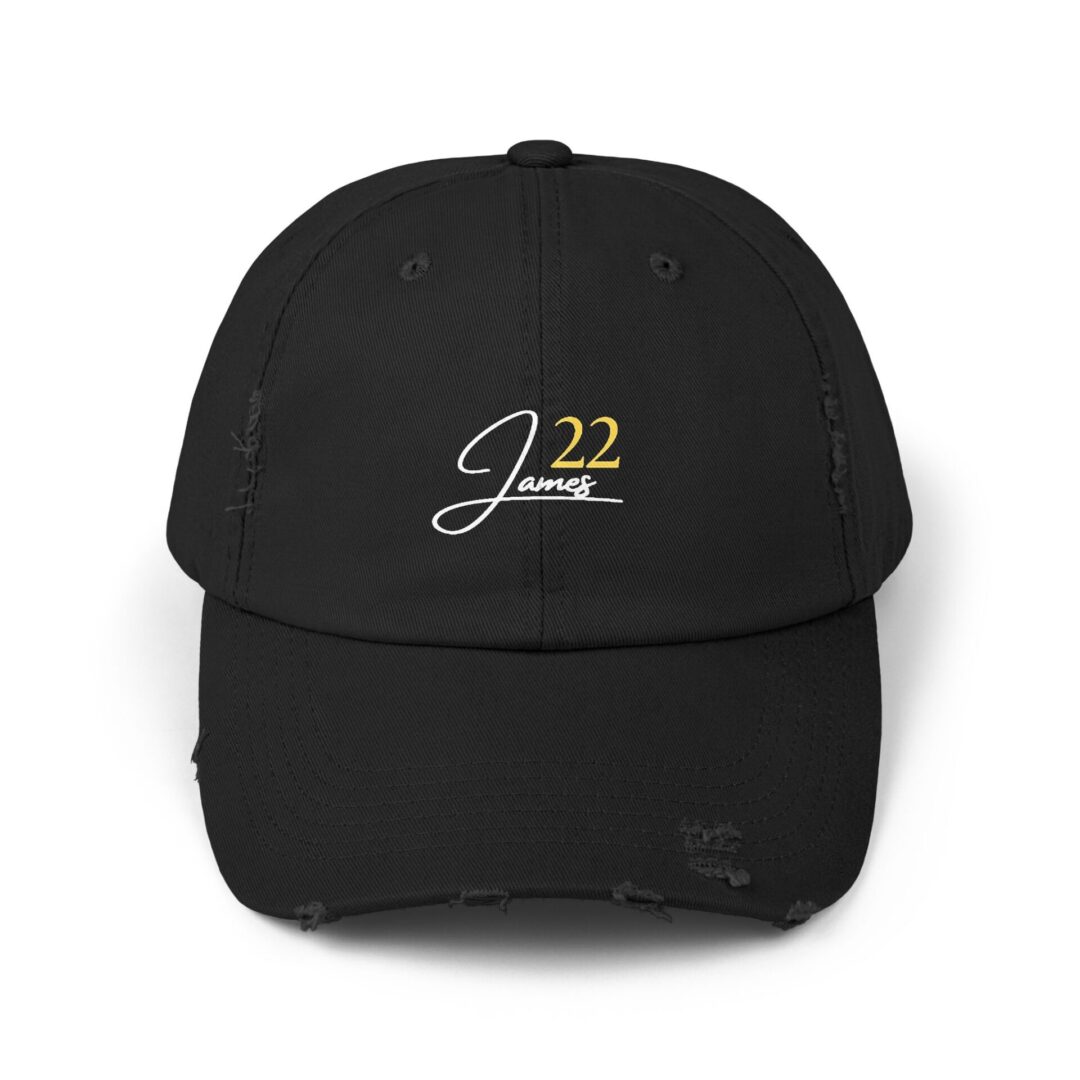 Distressed Baseball Cap - James 22 Script Embroidery